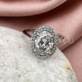 2.2ct Oval Simulated Diamond Solitaire Accents Halo Ring 14k White Gold Plated