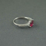 1.3ct Engagement Ring Oval Cut Ruby Solitaire with Accent 14k White Gold Finish