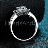 2.3ct Round Cut Moissanite Cluster Floral Engagement Ring 14K White Gold Plated