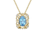 1ct Oval Cut Simulated Blue Topaz Hollow Stylish Pendant 14k Yellow Gold Plated