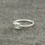 0.5ct Princess Cut Blue Aquamarine Bezel Set Solitaire Ring 14k WhiteGold Finish