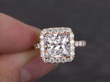 2ct Princess Cut Diamond Engagement Ring Halo 14k Rose Gold Finish with Accents