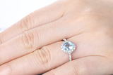 2ct Oval Blue Aquamarine Engagement Ring Diamond Halo Women 14k White Gold Over