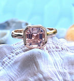 1ct Engagement Ring Asscher Cut Peach Morganite Solitaire 14k White Gold Finish