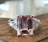 2.5ct Engagement Ring Emerald Peach Morganite Diamond Petite 14k White Gold Over