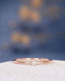 0.2ct Round Diamond Engagement Ring Dainty Minimalist Women 14k Rose Gold Finish