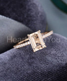 1ct Emerald Cut Simulated Morganite Solitaire Accents Ring 14k Rose Gold Plated