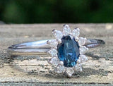 2.3ct Oval Cut Blue Sapphire Diamond Halo Floral Ring 14k White Gold Finish