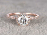Halo Solitaire with Accents Engagement Ring 2ct Round Diamond 14k Rose Gold Over
