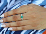 2ct Green Emerald Cut Split Shank Solitaire with Accent Ring 14k White Gold Over