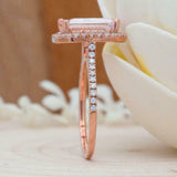 2.3ct Emerald Peach Morganite Engagement Ring Diamond Halo 14k Rose Gold Finish