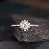 0.75ct Round Cut Diamond Engagement Ring Accents Halo 14k Rose Gold Finish