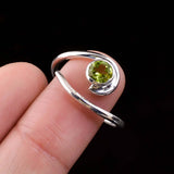 0.5ct Round Cut Green Peridot Geometric Solitaire Ring 14k White Gold Finish