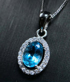 2.3ct Blue Topaz Pendant Oval Cut Diamond Halo 14k White Gold Finish NO CHAIN