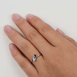 1ct Round Cut Blue Sapphire Engagement Ring Two Stone Bypass 14k White Gold Over