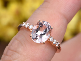 1.4ct Oval Cut Peach Morganite Engagement Ring Diamond Accents 14k RoseGold Over