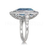 2.2ct Emerald Cut Simulated Aquamarine Art Deco Halo Ring 14k White Gold Plated