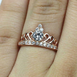 2ct Round Cut Diamond Engagement Ring Queen Princess Crown 14k Rose Gold Finish