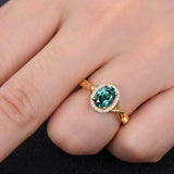2.3ct Engagement Ring Oval Cut Green Emerald Halo Infinity 14k YellowGold Finish