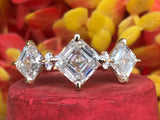 2.5ct Asscher Simulated Diamond Three Stone Engagement Ring 14k WhiteGold Plated