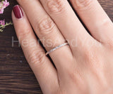 0.1ct Round Cut Moissanite Dainty Minimalist Wedding Band 14k White Gold Plated