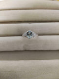 2ct Engagement Ring Oval Cut Blue Aquamarine Cluster Halo 14k White Gold Finish