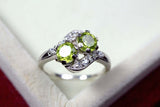 2.3ct Round Cut Green Peridot Swirl Twist Two Stone Ring 14k White Gold Finish