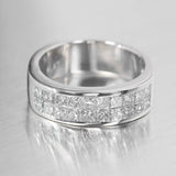 1.5ct Princess Cut Diamond Two Row Wide Wedding Ring Band 14k White Gold Finish