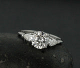 2.2ct Round Cut Moissanite Three Stone Engagement Ring 14k White Gold Plated