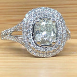 2.3ct Cushion Diamond Engagement Ring Dual Halo Split Shank 14k White Gold Over