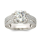 4Ct Round Cut Diamond 3 Row Shank Vintage Solitaire Ring 14K White Gold Finish