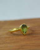 1ct Engagement Ring Pear Cut Green Peridot Solitaire 14k Yellow Gold Finish