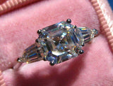 Trilogy Solitaire Engagement Ring 3ct Asscher Cut Diamond 14k White Gold Finish
