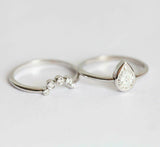 Bridal Set Solitaire Engagement Ring 1.5ct Pear Cut Diamond 14k White Gold Over