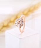 1ct Round Cut Simulated Peach Morganite Art Deco Halo Ring 14k Rose Gold Plated