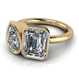2.2ct Emerald Cut Simulated Diamond Bezel Two Stone Ring 14k Yellow Gold Plated