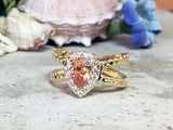 2ct Engagement Ring Pear Cut Morganite Cross Split Shank 14k Yellow Gold Finish