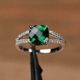 2.2ct Engagement Ring Cushion Cut Green Emerald Split Shank 14k WhiteGold Finish