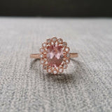 1.5Ct Oval Cut Peach Morganite Floral Halo Engagement Ring 14K Rose Gold Finish