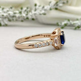 2.25ct Engagement Ring Cushion Cut Blue Sapphire Halo 14k Yellow Gold Finish
