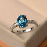 2.2ct Oval Cut London Blue Topaz Accents Solitaire Ring 14k White Gold Finish