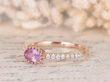 0.4ct Oval Cut Pink Sapphire Engagement Ring Diamond Accents 14k RoseGold Finish
