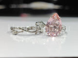4ct Pear Simulated Peach Morganite Twig Leaf Bridal Set 14k  White Gold Plated