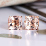 1ct Cushion Cut Champagne Morganite Stud Earrings For Women 14k Rose Gold Finish