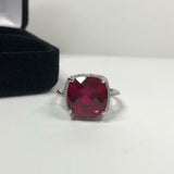 2.3ct Engagement Ring Cushion Cut Pink Ruby Diamond Halo 14k White Gold Finish
