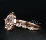2ct Cushion Cut Simulated Peach Morganite Floral Halo Ring 14k Rose Gold Plated