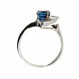 0.7ct Round Cut Blue Sapphire Engagement Ring Art Deco 14k White Gold Finish