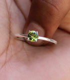 0.4ct Engagement Ring Round Cut Peridot Solitaire Minimalist 14k White Gold Over