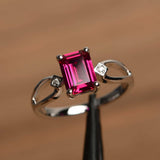 1ct Emerald Cut Pink Ruby Promise Wedding Engagement Ring 14k White Gold Finish