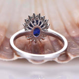 2.3ct Engagement Ring Oval Cut Blue Sapphire Diamond Floral 14k WhiteGold Finish